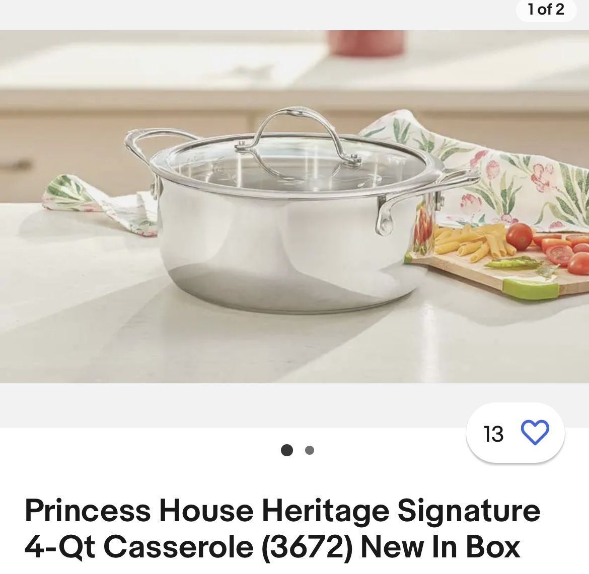 Princess House Heritage Signature 4-Qt Casserole (3672) New In Box