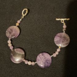 7” Purple Beads & Amethyst Agate Stones Bracelet 