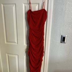 Red Dress With Slit Mid Length 