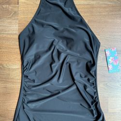 Hapari Black High Neck Strappy Tankini Swim Top Womens LRG Halter Bra NWT