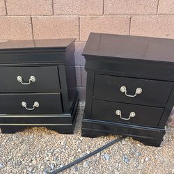2 Black Nightstands – Bedside Tables – 2 Drawer Bedroom Furniture Set
