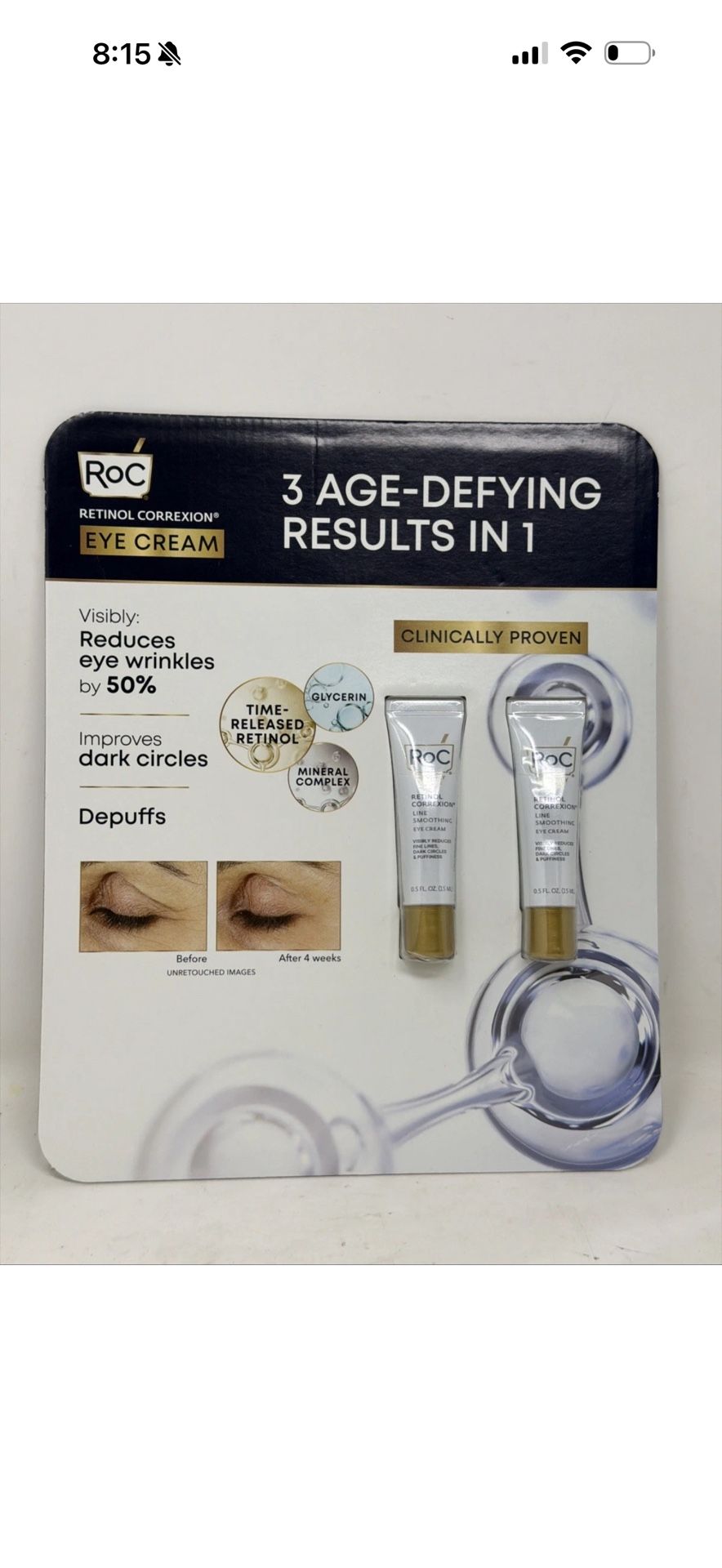 2 Pack of RoC Retinol Correxion Line Smoothing, Wrinkle Reducing Eye Cream