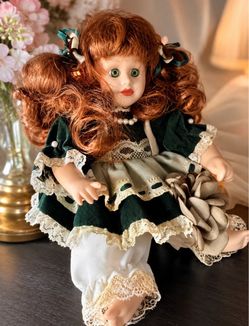 Beautiful Vintage Porcelain Doll. Victorian Dress. Collector’s Piece
