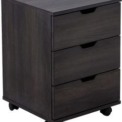 3 Drawer Wood Rolling Office Filing Cabinet for Desk (Dark Walnut)