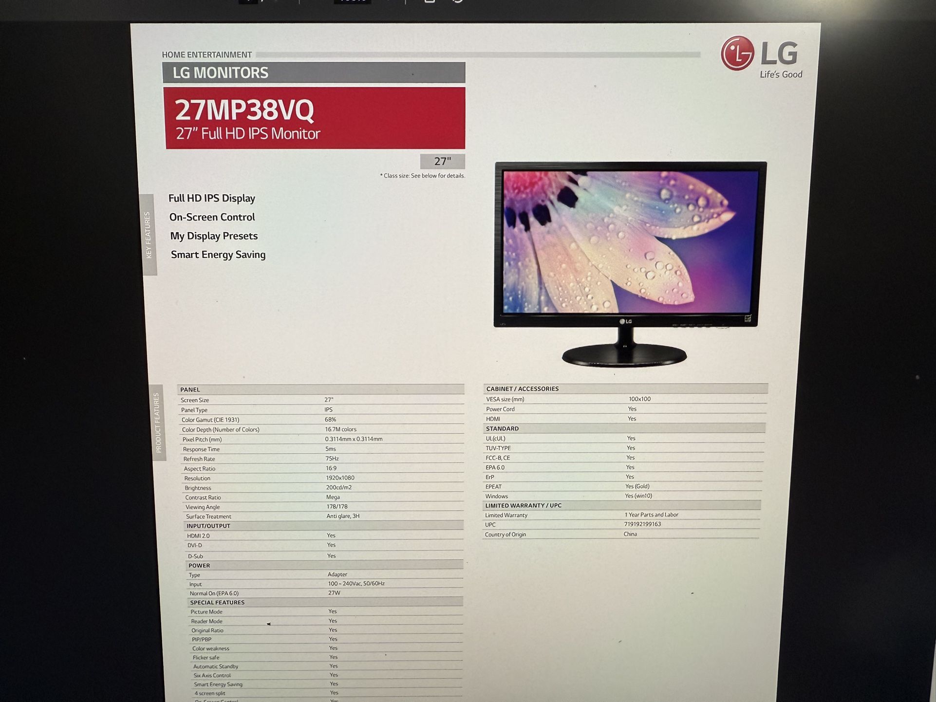 LG 27inch IPS MONITOR