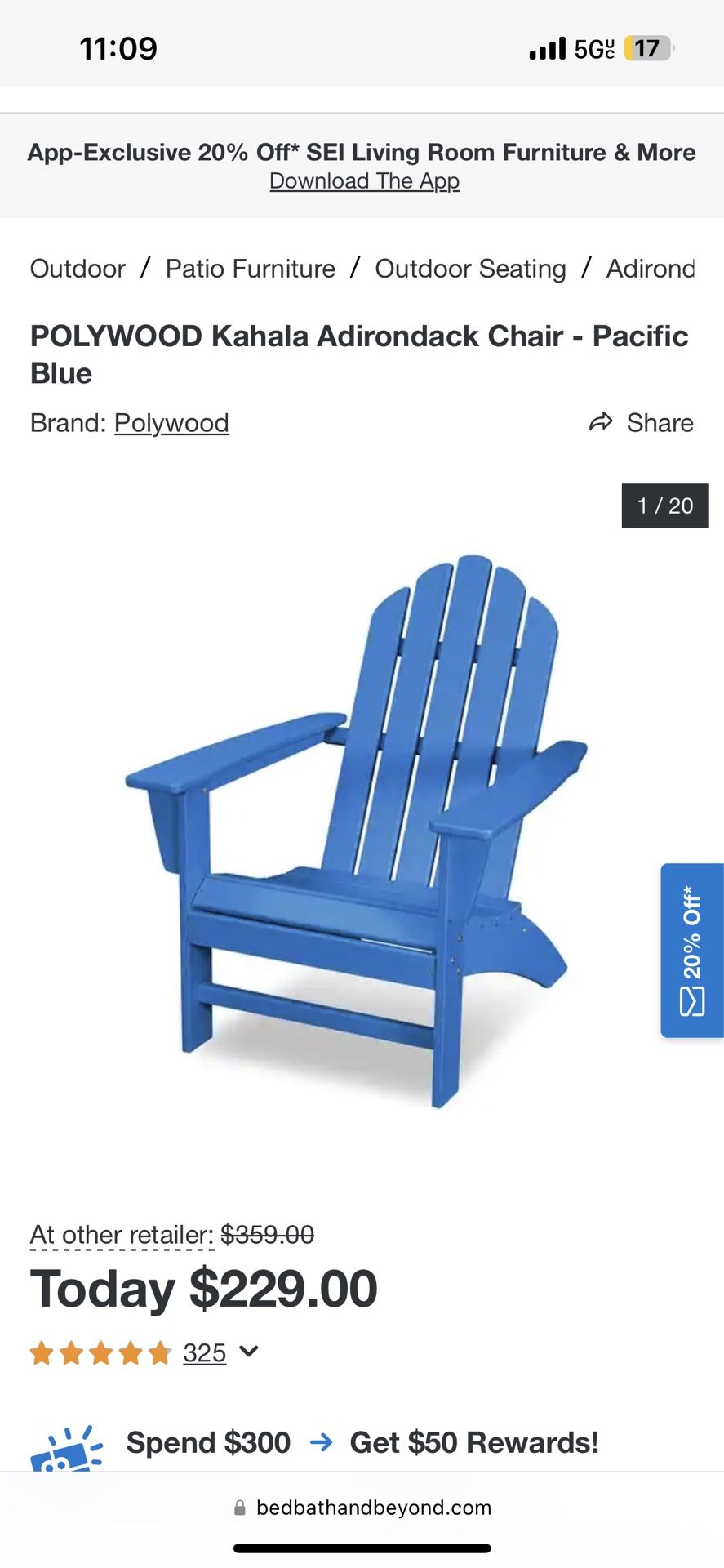 POLYWOOD Kahala Adirondack Chair Pacific Blue
