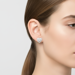 14K White Gold Diamonds Heart Earrings - 0.76ct