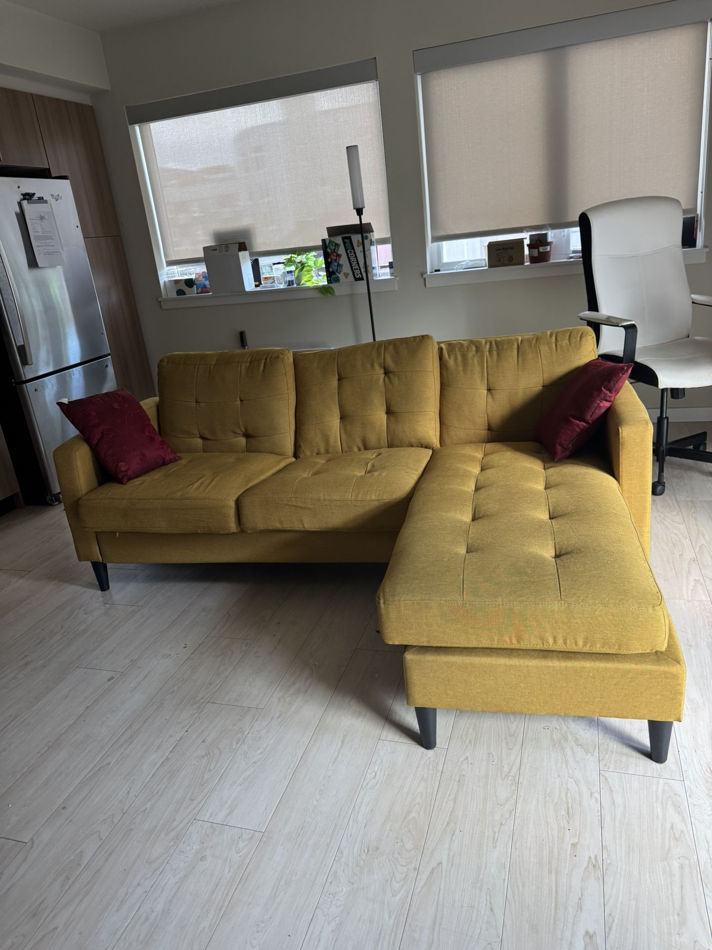 Gold Ashland 82" Wide Reversible Sofa & Chaise with Ottoman