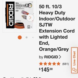 50 ft. 10/3 Heavy-Duty Extension Cord – RIDGID (Orange/Grey)