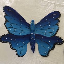 Blue Ceramic Butterfly Wall Decor, Indoor or Outdoor.  Handmade Pottery 