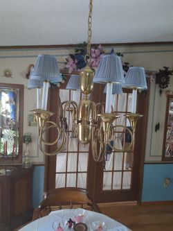 Chandelier 6 Lights, Polished Brass