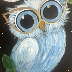 Whimsical Owl Art Acrylic Painting on 12 x 16 Canvas Signed Unframed