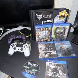 PS4 Slim With Controllers And Games