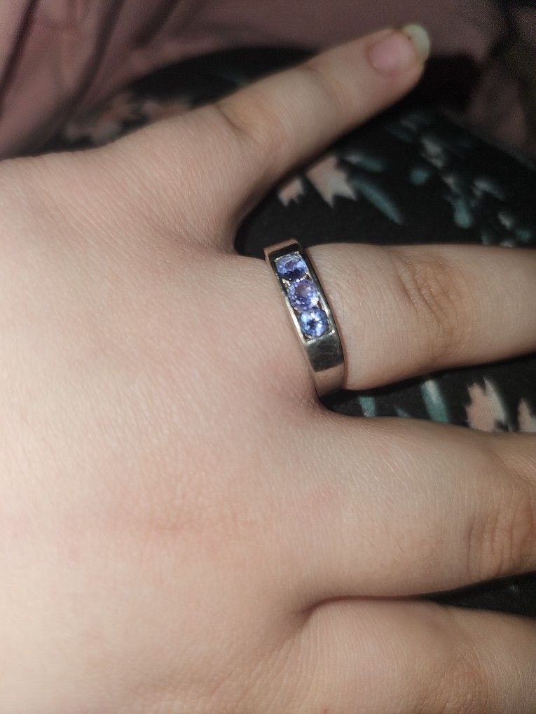 Sterling Silver And Amethyst Wedding Band
