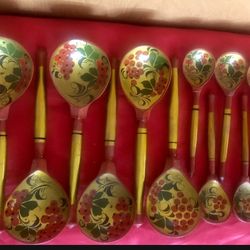 12 Vtg Khokhloma Russian Folk Art Painted Wooden Spoons...