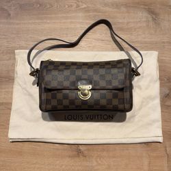 Louis Vuitton Damier Ebene Ravello GM Shoulder Bag Women Brown Gold Hand 