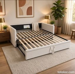 Daybed with Trundle Upholstered Sofa Bed