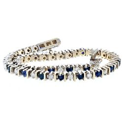 14K White Gold Diamond & Blue Sapphire Tennis Bracelet