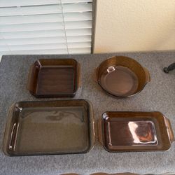 Vintage Anchor Hocking Fire-King Amber Glass Bakeware Set - 4 Pieces