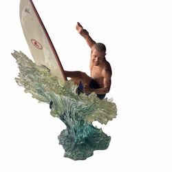 🔥 Large Glass Wave Surfer Sculpture 19” Coastal Surf Art Statue Beach Decor Figure🔥