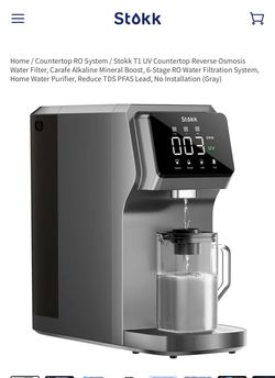 System / Stokk T1 UV Countertop Reverse Osmosis Water Filter, Carafe Alkaline Mineral Boost, 6-Stage RO Water Filtration System, Home Water Purifier, 