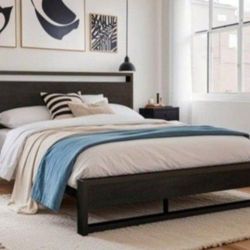New Queen Bedframe Black Wood And Metal