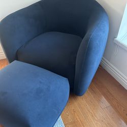 West Elm Addie Arm Chair & Ottoman In Velvet Midnight