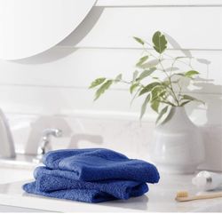 12 Navy Blue Washcloths 100% Cotton 