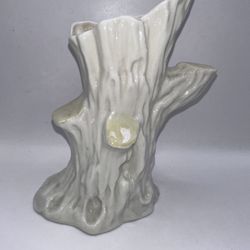 Vintage Belleek Ireland Tree Stump Vase in Clean White