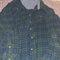 Women's Blue And Green Colored Plaid Long Sleeve, Button Up  Night Gown Of Dress Size 8 By( Springfield)