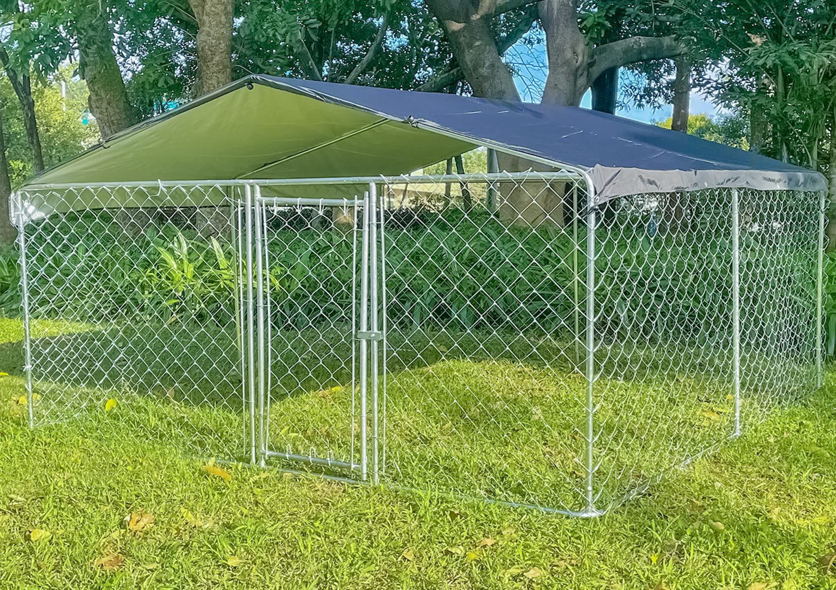 Outdoor Kennel Metal Dog Cage Fence Chicken Hen House Playpen w/Cover 10×10 ft