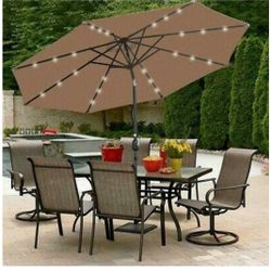 Â 10 FT Patio Umbrella LED Solar Power With Tilt Adjustment and Crank Lift S