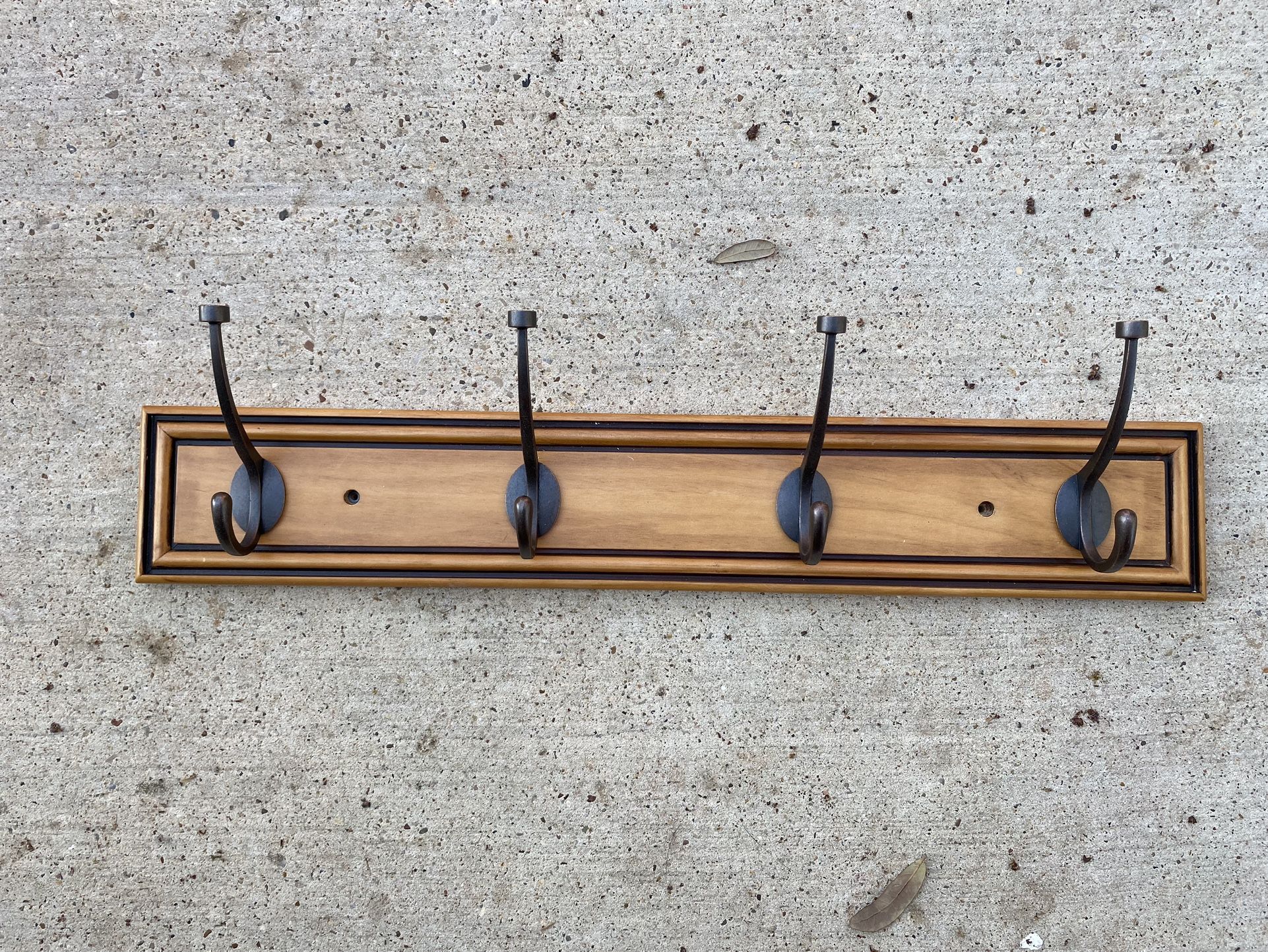 Coat Jacket Hanger Wall Mount Wooden w/ Metal Hooks