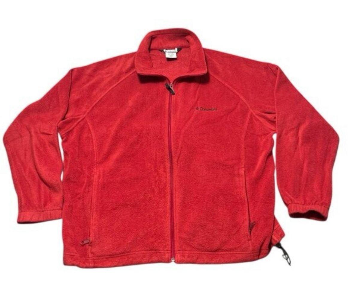 Columbia Fleece Jacket Women's Size 1X Red Long Sleeve Zipper Pockets Full Zip