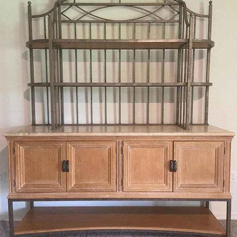 L Exington Style Buffef Wrought Iron With Marble Top And Cedar Cabinet Plus Shelf