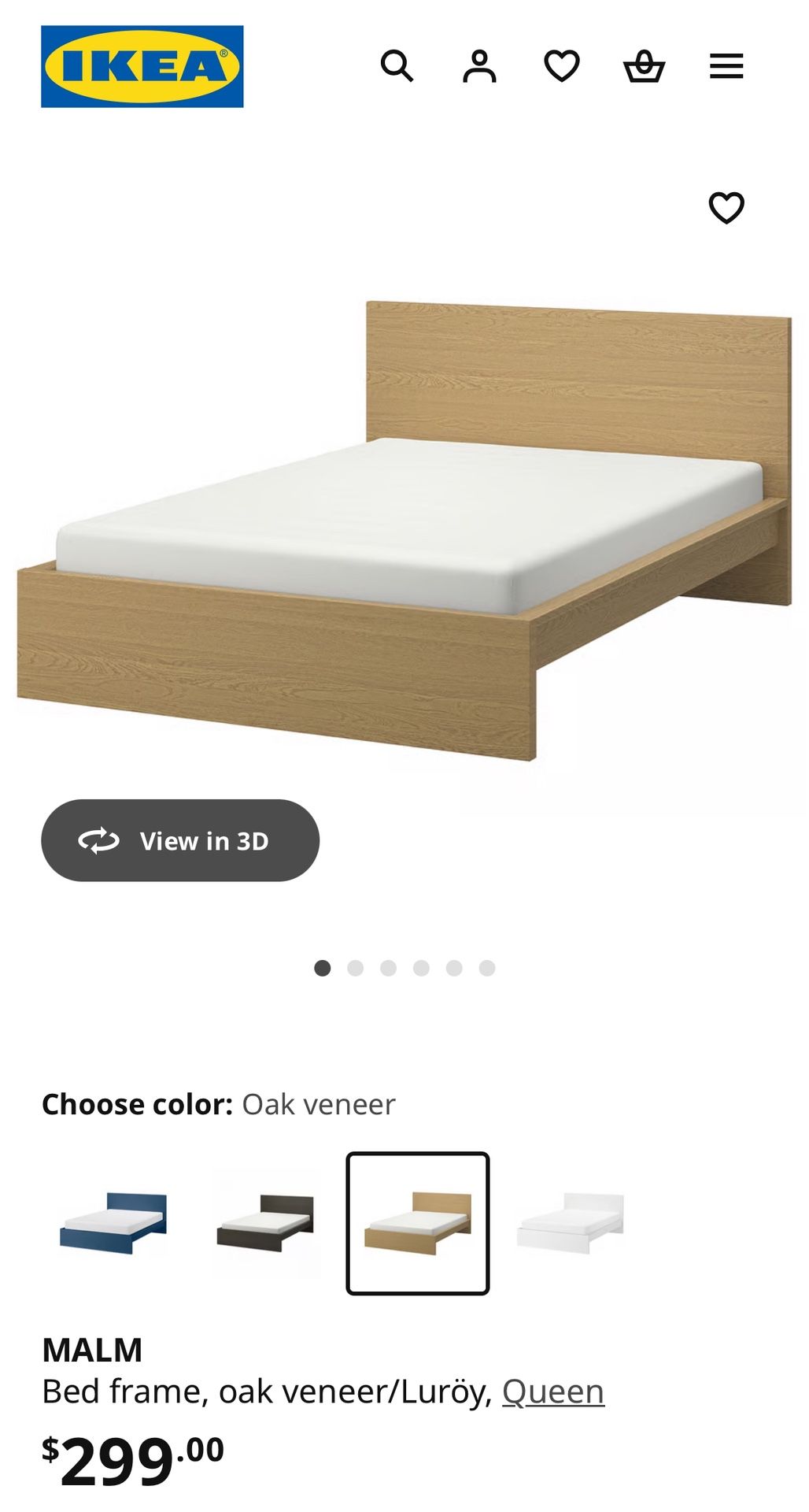 MALM Bed frame, oak veneer/Luröy, Queen