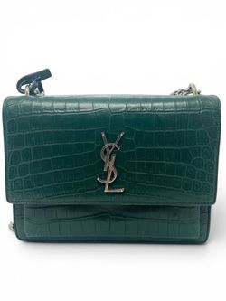 Yves Saint Laurent Sunset Green Crocodile Shoulder Bag Chain Strap