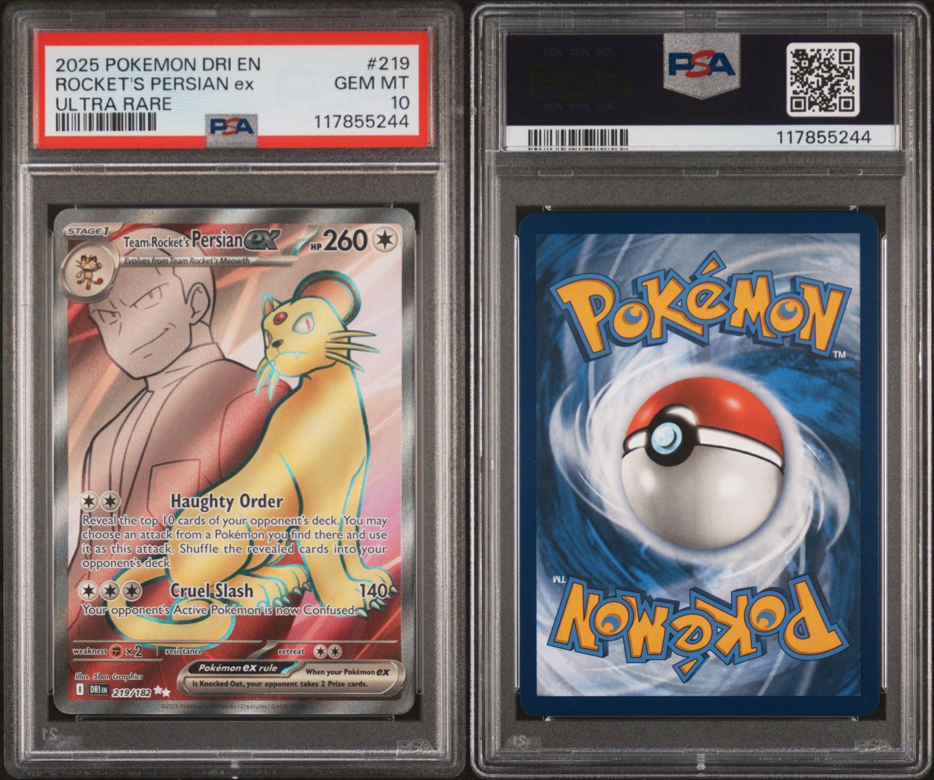 Pokmon TCG Team Rocket's Persian EX 219/182 Destined Rivals PSA 10