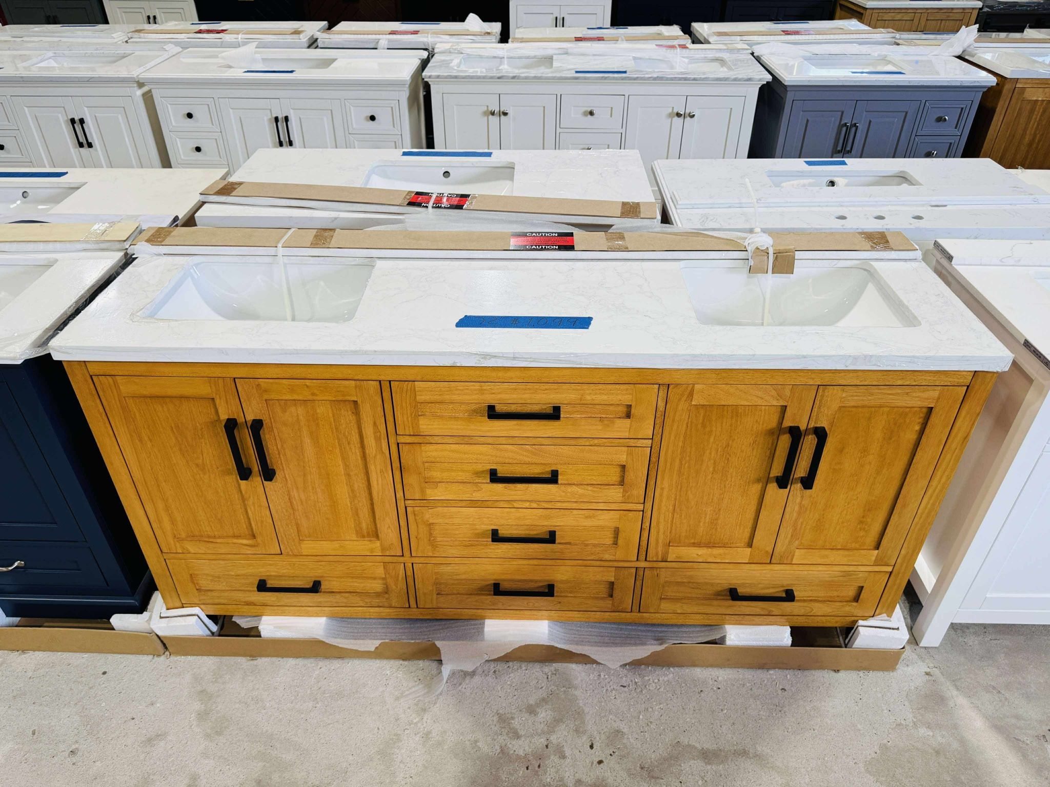 72” Brand New Bathroom Vanity in Teak color, Soft Close Solid Wood with Top in White $1099