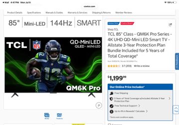 TCL 85" Class - QM6K Pro Series - 4K UHD QD-Mini LED Smart TV  $999 firm
