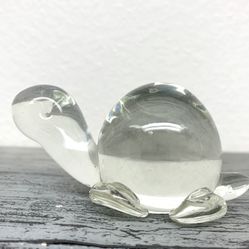 Art Glass Clear Turtle 5”long 2” Tall Paperweight