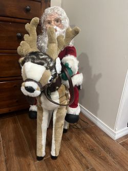 Vintage Santa And Animated Reindeer. Stands 3ft Tall