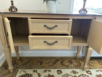 Gorgeous Cream Buffet w/ Genuine Dark Marble Top - Sideboard Cabinet