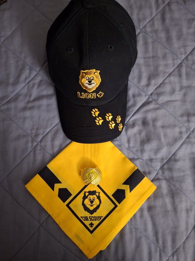 Cub Scouts BSA Lion Kindergarten Scout Hat Slide And Scarf Set