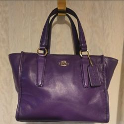 COACH Crosby Mini Carryall in Smooth Grape Purple Leather Light Gold Hdw F33537