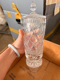 Clear Cut Glass Lidded Jar with Finial