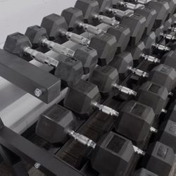 🔥🔥🔥BRAND NEW 55, 65, 70, 75, 80, 85, 90, 95, AND 100 POUND RUBBER HEX DUMBBELLS $1/POUND  FREE DELIVERY🚚