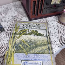 Antique Sheet Music 1910s Down Where The Yellow Corn Is Waving Farm Scene Vintage