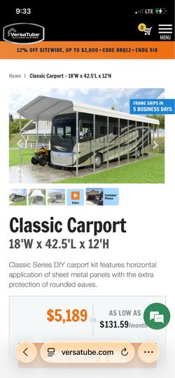 VersaTube RV Carport - 18’ x 42.5’ x 12’