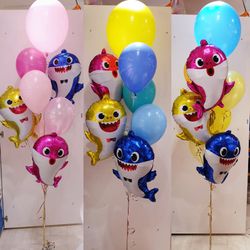 Cartoon Baby Shark Helium Balloons 9 pc Set For Birthday Parties